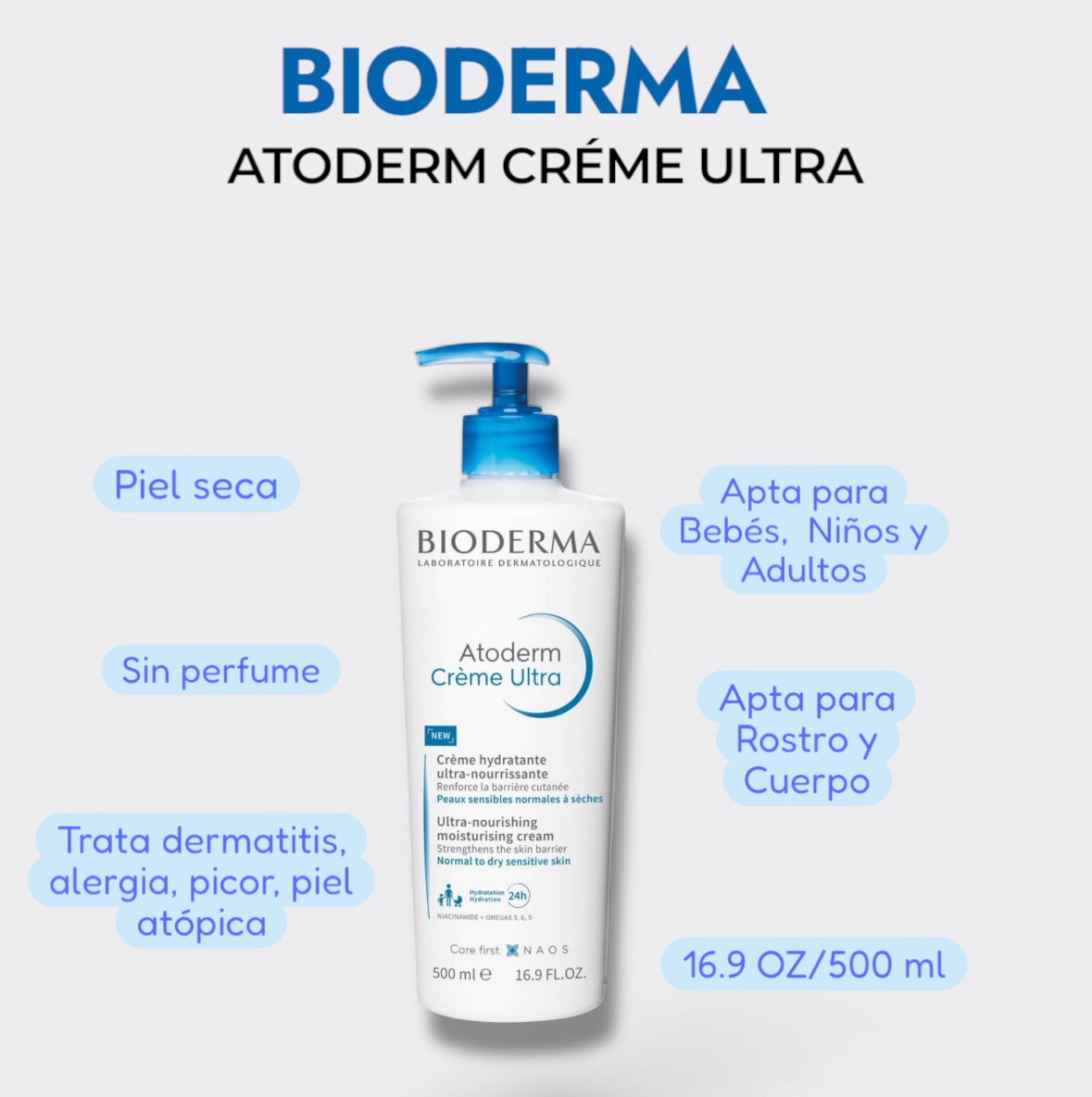 BIODERMA Atoderm Crema Ultrahidratante 500ML (piel dermatitis, picor, alergia o atópica)